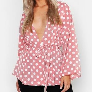 BRAND NEW boohoo pink spot print kimono